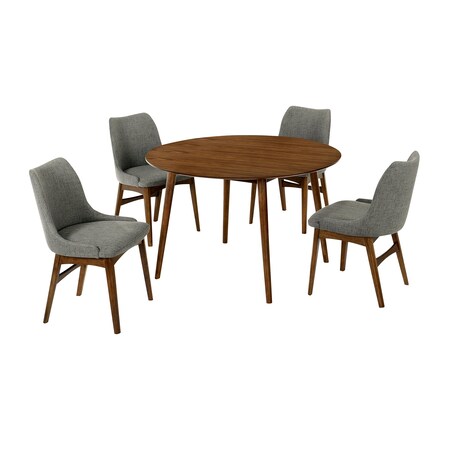 Armen Living Arcadia and Azalea 48" Round Charcoal and Walnut Wood 5 Piece Dining Set SETARDI5AZWACH48